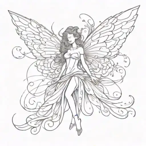 Fairy With Big Wings That Consists Of Lines Forming