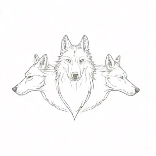 Three Wolf Heads On A White Background