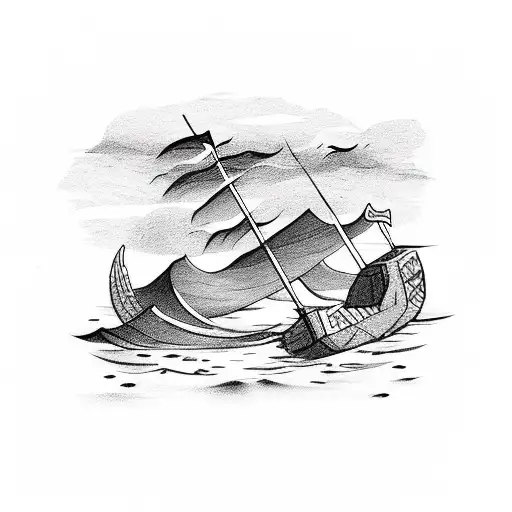 Raft In The Middle Of The Dark Sea