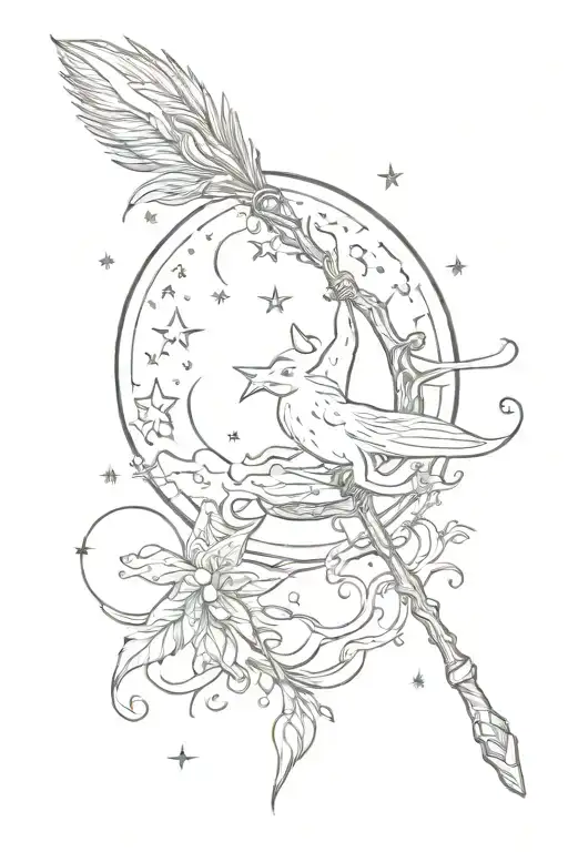 Moon Star And Broom In Front