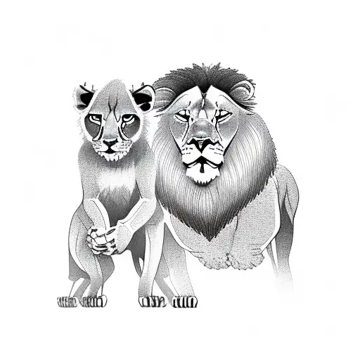 Father Lion And Cub Lion