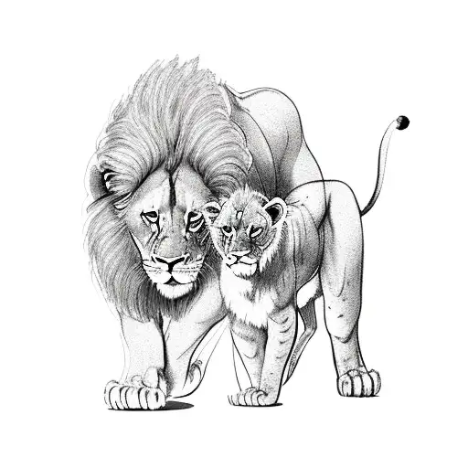 Father Lion And Cub Lion