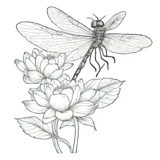 Dragonfly On A Single Lotus Flower