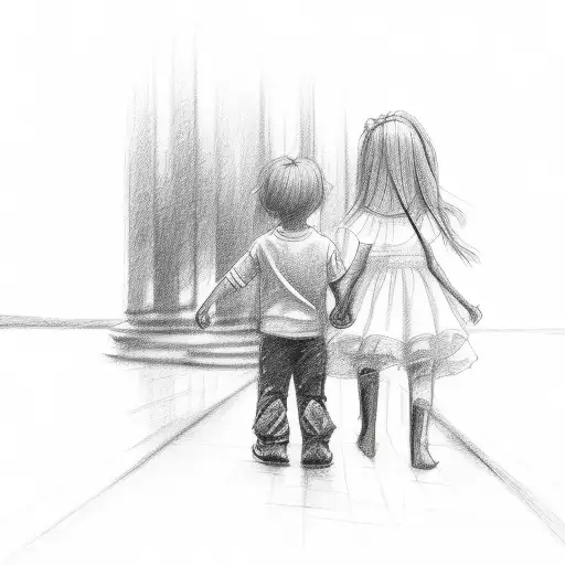 A Whimsical Sketch Of A Daughter And Her Father Holding Hands