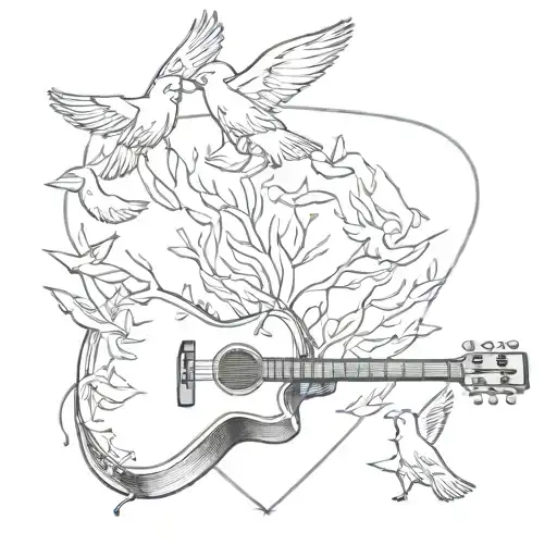 Guitar Pick Turning Into Birds Flying Away