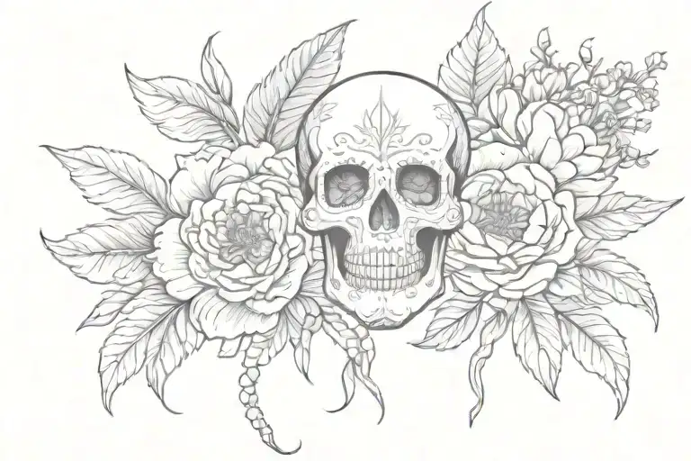 Sugar Skull And Peony Flowers