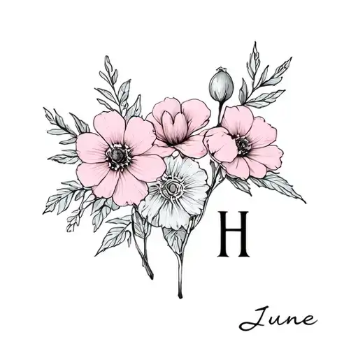 June Birth Flowers With Letter H And Cancer Zodiac Sign