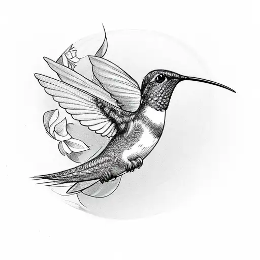 Hummingbird Pheonix With Long Tail And Flowers