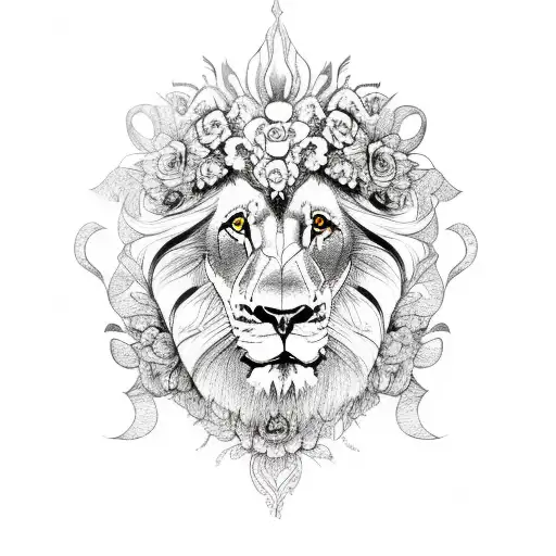 Lion With Flowers And Skulls