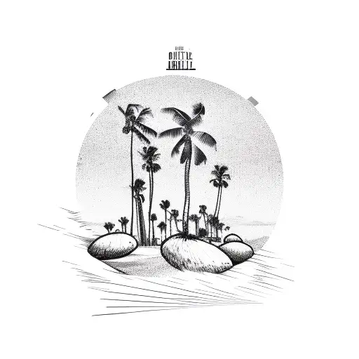 A Sketch-style Design Of A Dj Spinning Records With Palm Trees In The Background