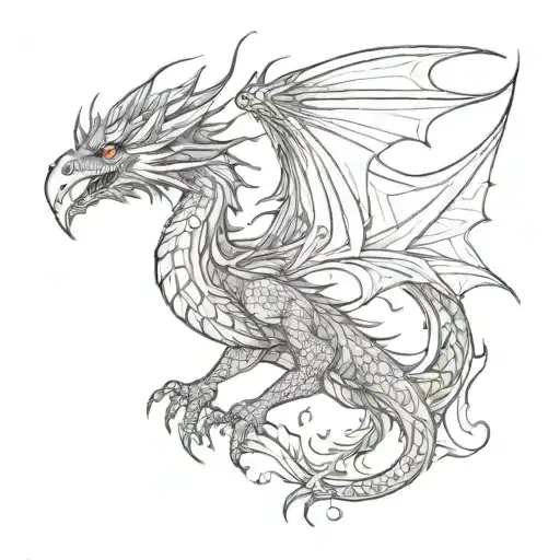 Red And Black Dragon Looking Pheonix Bird