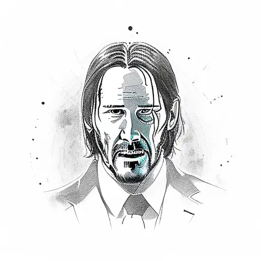 A Detailed Portrait Of John Wick With Elements Of Chainsaw Man
