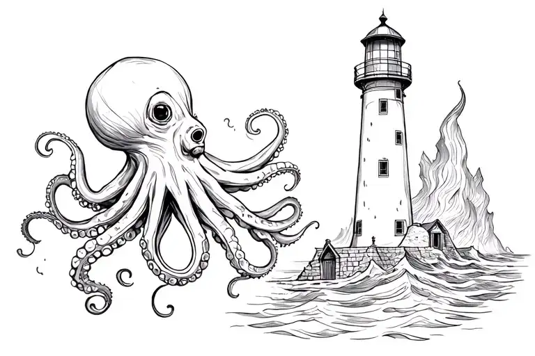 Lighthouse And Octopus Holding