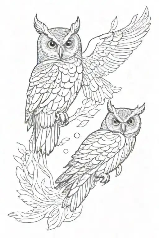 Matching Tattoos For Two Owl Flying