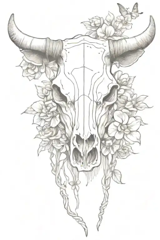 Cow Skull And Barb Wire And Flowers