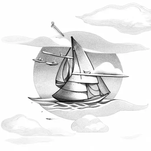 A Mystical Sailing Helm Floating Amidst A Sea Of Water And Clouds