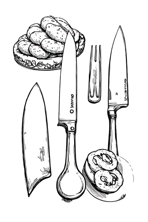 Kitchen Knives With Other Utenils And Food