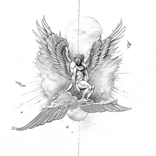 Icarus Loosing His Wings And Falling