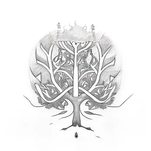 A Sketch-style Tattoo Of A Tree Of Life With Musical Notes As Its Leaves