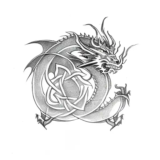 Dragon With Black Rose And A Celtic Knot