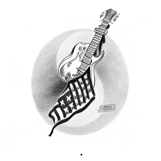 Black And White Sleeve Featuring Guitar And American Flag
