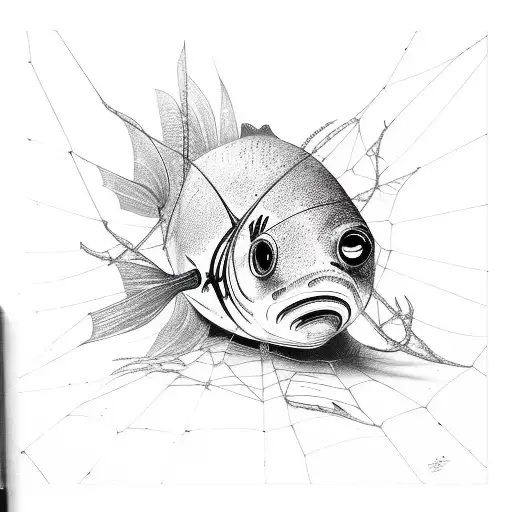 A Black Cyber Fish On A Spider Web