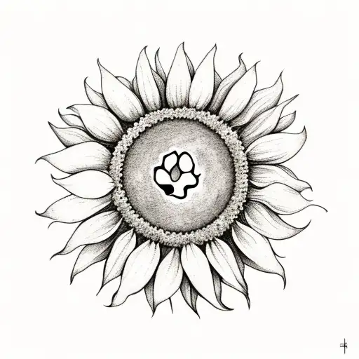 Sunflower With A Paw Print As The Center
