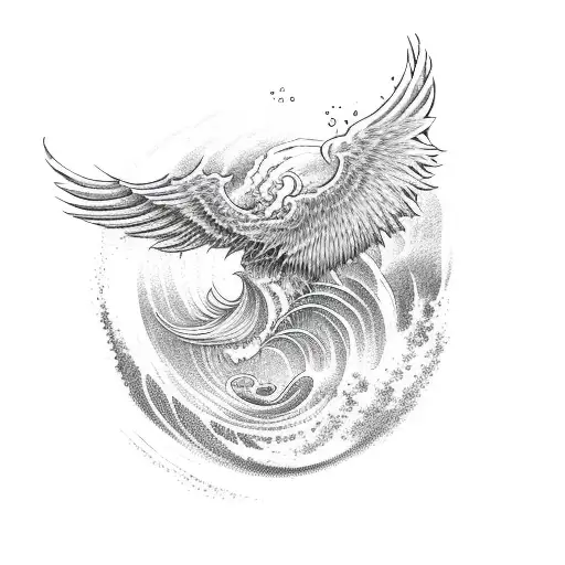 Ocean Wave With A Phoenix Rising From Ashes