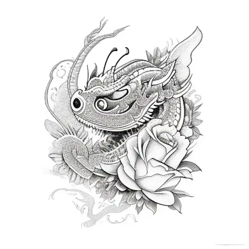 A Sleeve With Flowers And Butterfly's And A Chinese Dragon