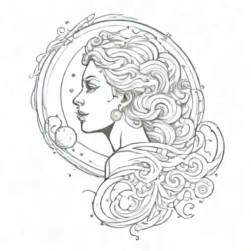 A Sketch Style Tattoo Of Venus With A Cosmic Background Of Swirling Galaxies
