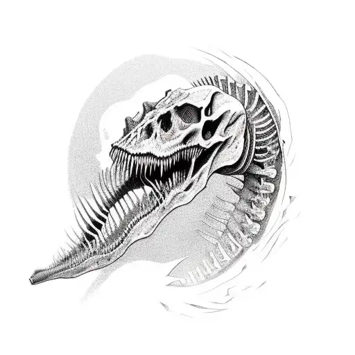 Create A Tattoo Of A Spinosaurus Skeleton Surrounded By Intricate Floral Patterns