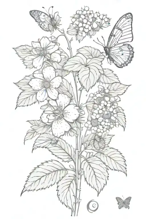 Strawberry Plant With Flowers And Butterfly Made