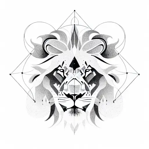 Abstract Lion And Ram Silhouettes Formed By Interconnected Geometric Shapes