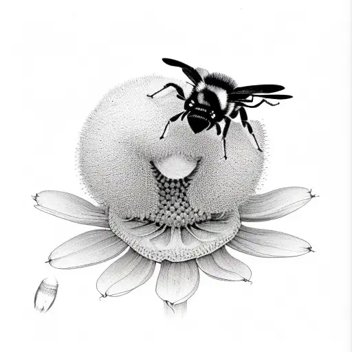 Chamerion Angustifolium Line Drawing On Left And Small Bumblebee Hovering Beside It On The Right