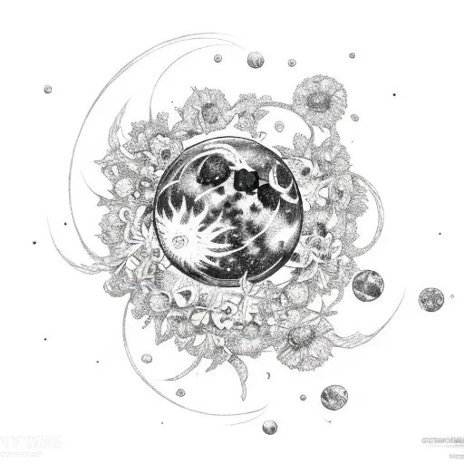 Crecent Moon And Flowers With Spider Webs