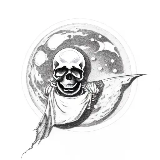 Skull Hanging On Crescent Moon With Spacesuit