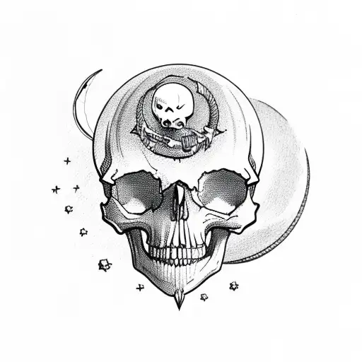 Skull Hanging On Crescent Moon With Spacesuit