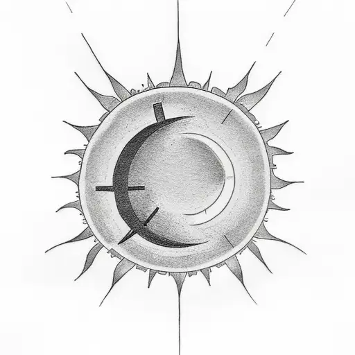 A Minimalist Tattoo Of A Church Silhouette With A Sun Rising Behind It