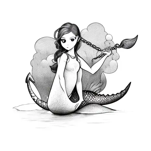 Back Facing Mermaid Sitting On An Anchor