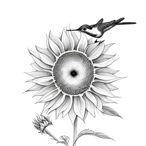 Hummingbirds With Sunflower In Middle