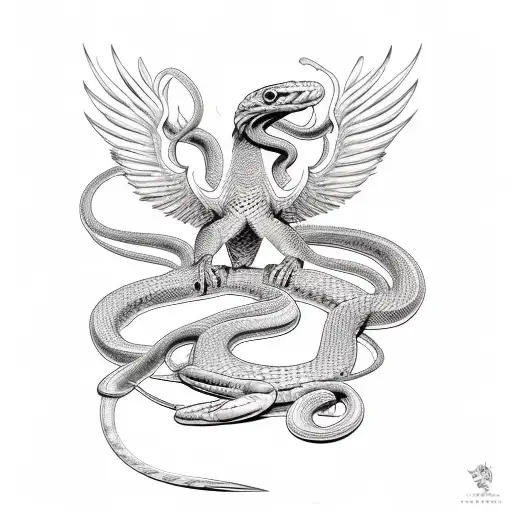 Phenix With A Snake Around His Body