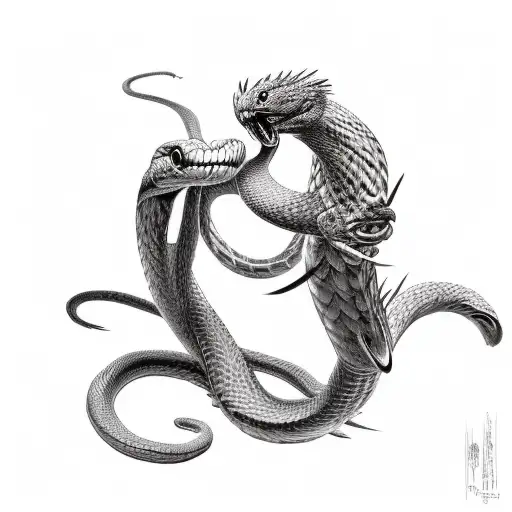 Phenix Fighting Against A Snake Around His Body