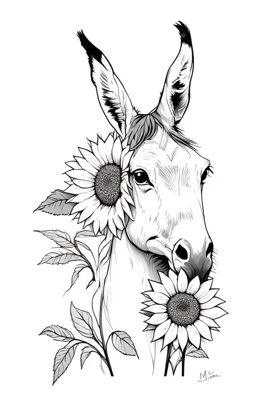 Donkey Sunflowers And Cardinal