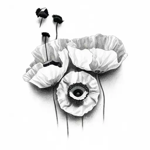 A Realistic Black And Grey Portrait Of A Crown With A Poppy As The Centerpiece