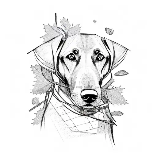 A Sketch-style Illustration Of A Dobermann Sitting Under A Tree With Gears As Leaves