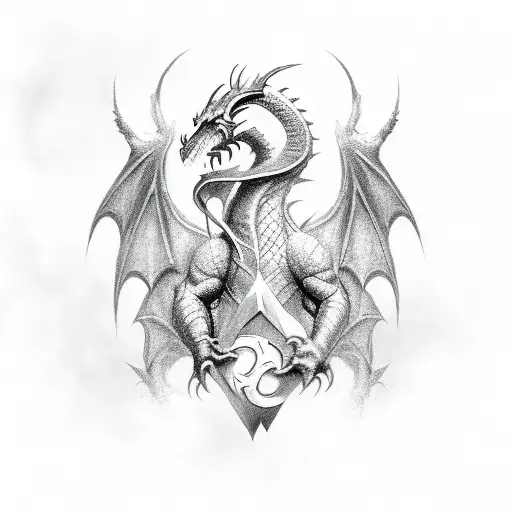 Illustrate A Dragon Surrounded By Dota Heroes In A Sketch Style