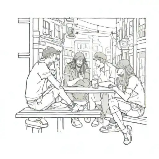 A Tattoo With Friends Hanging Out In A City And Having A Good Time