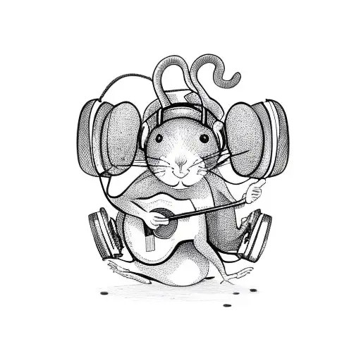 A Cute Rat Wearing Headphones And Playing A Guitar