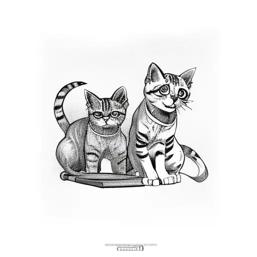 Two Cats One With A Book One With A Knife