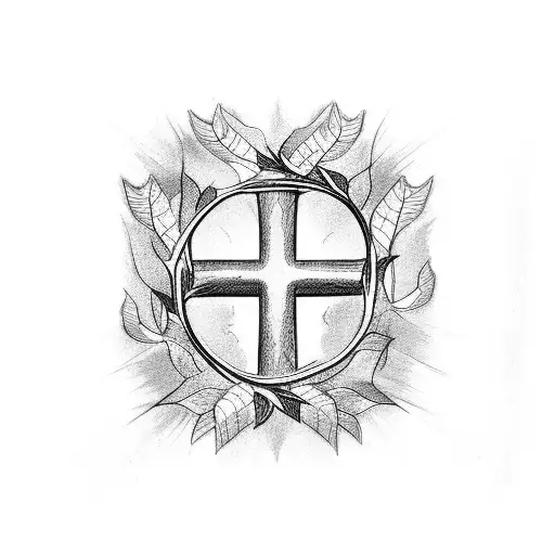 Christian Cross With Helix And Branches With Leaves